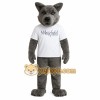 Gray Wolf In White Shirt Mascot Costume