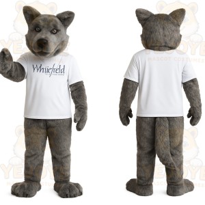 Gray Wolf In White Shirt Mascot Costume