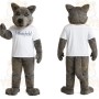 Gray Wolf In White Shirt Mascot Costume