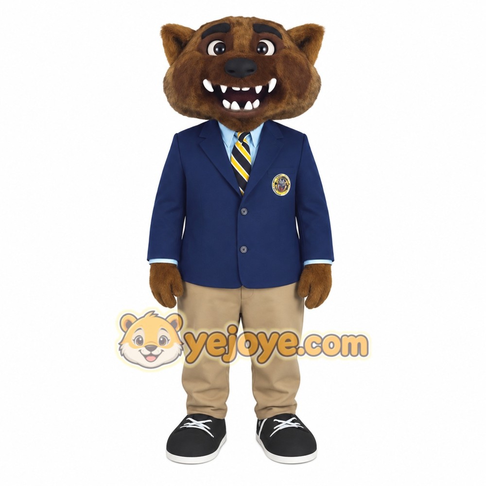 Brown Bear In Navy Blazer Mascot Costume