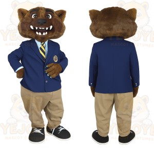 Brown Bear In Navy Blazer Mascot Costume