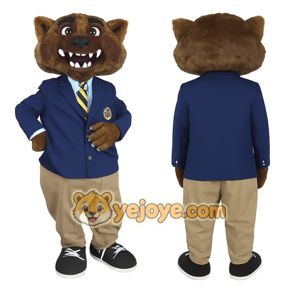 Brown Bear In Navy Blazer Mascot Costume