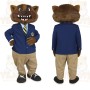 Brown Bear In Navy Blazer Mascot Costume