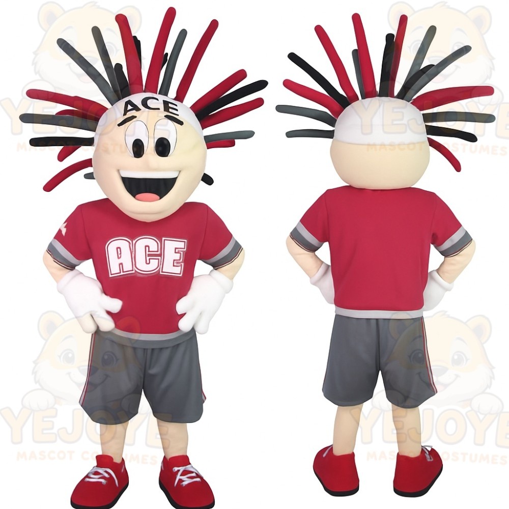 Red Gray Spiky Hair Boy Mascot Costume