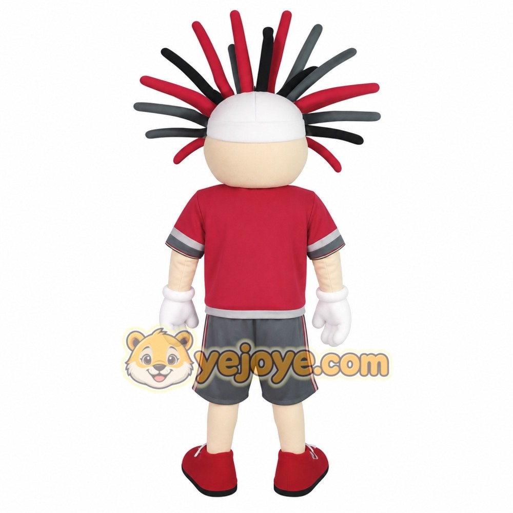 Red Gray Spiky Hair Boy Mascot Costume Red Gray Spiky Hair Boy Mascot Costume