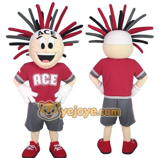 Red Gray Spiky Hair Boy Mascot Costume