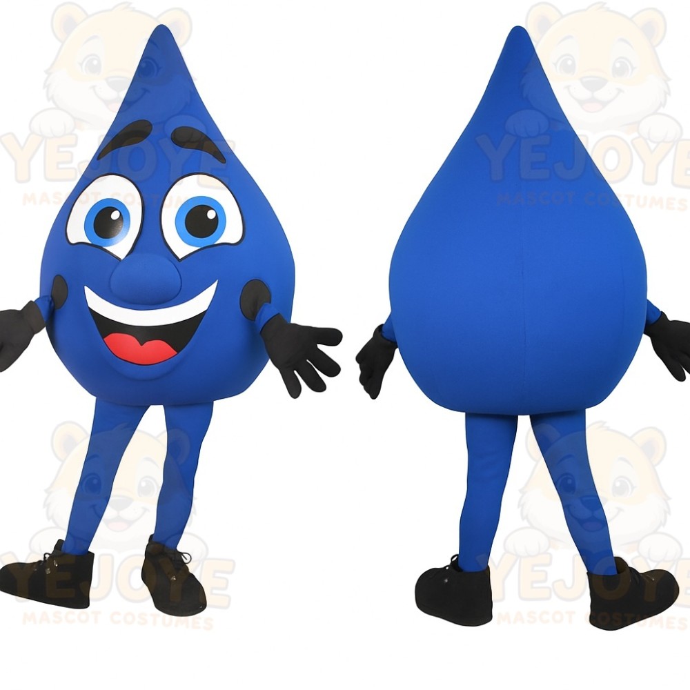 Blue Smiling Water Droplet Mascot Costume