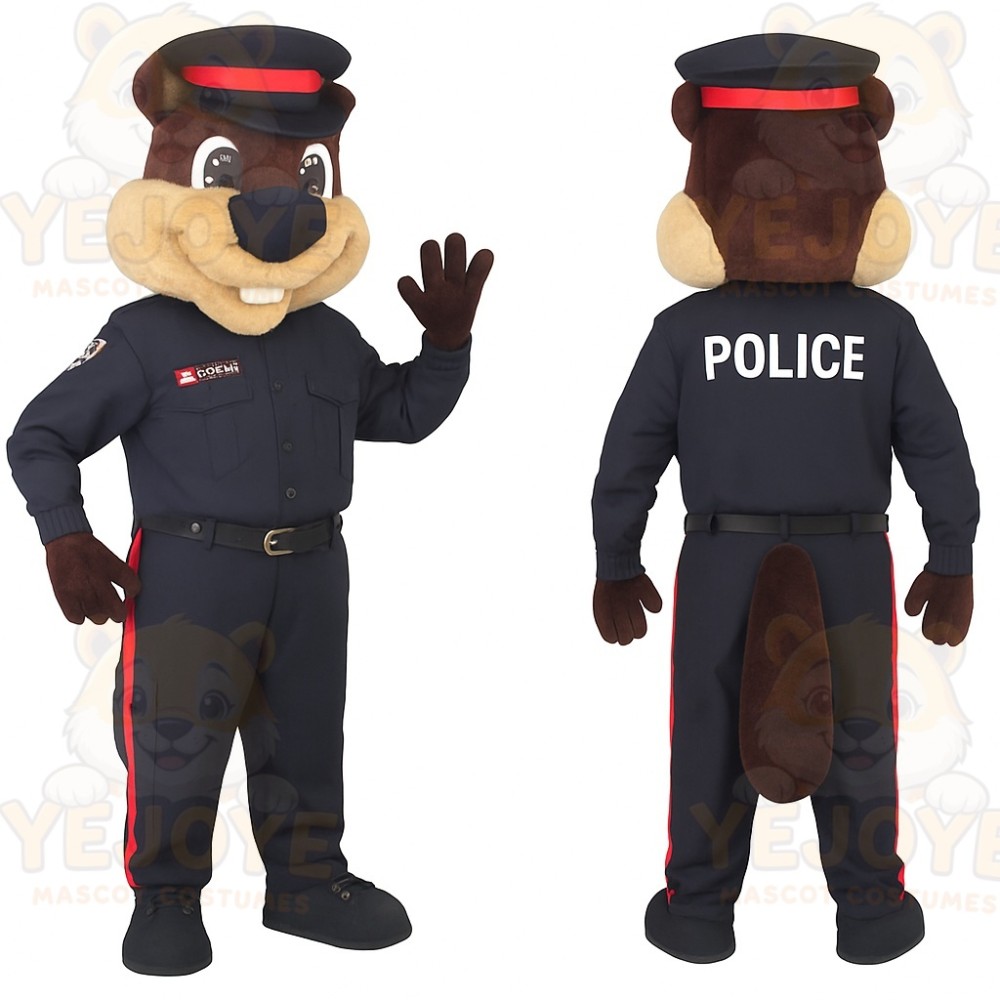 Brown Navy Police Beaver Mascot Costume