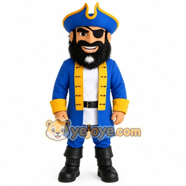 Blue Yellow Bearded Pirate Mascot Costume
