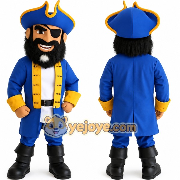 Blue Yellow Bearded Pirate Mascot Costume
