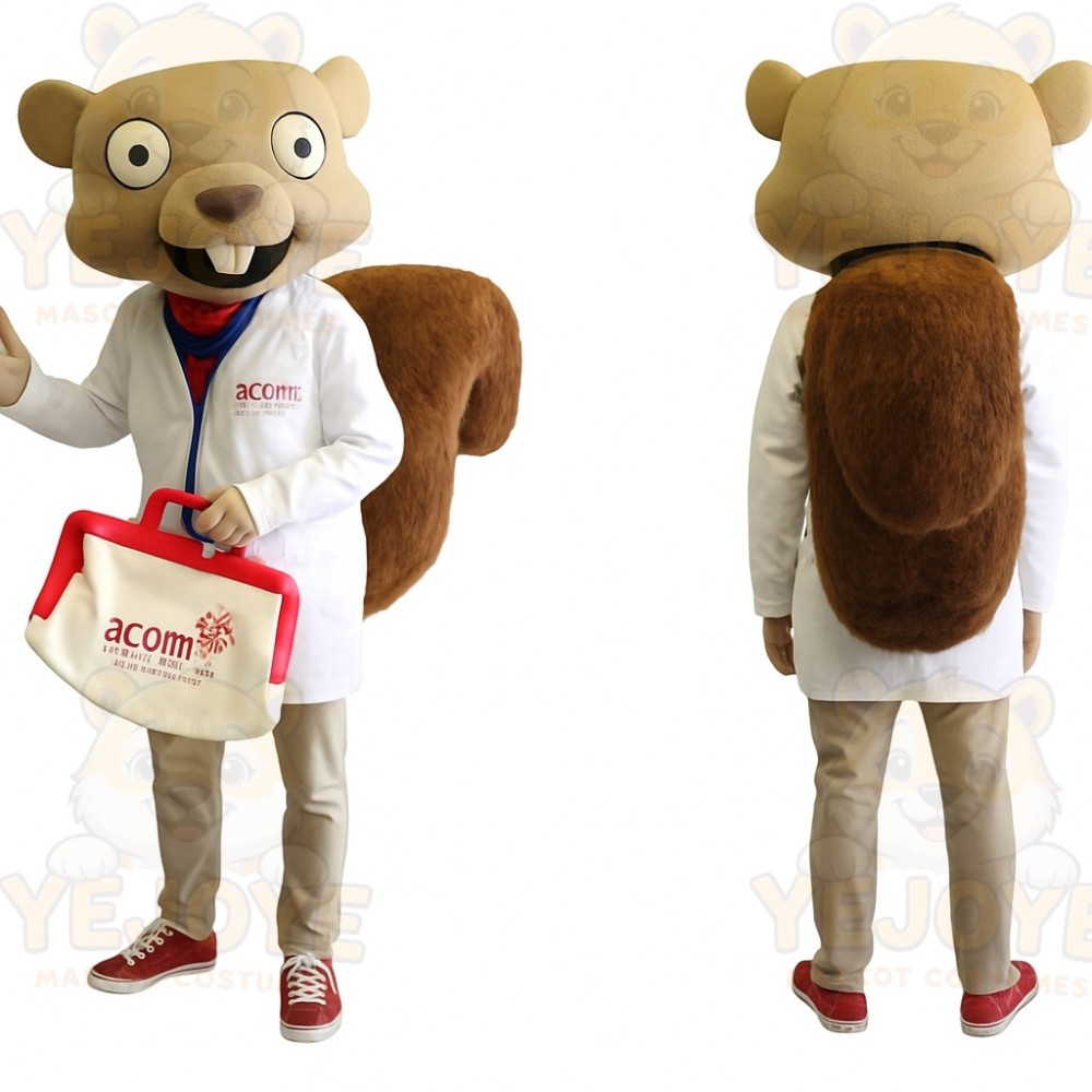 Beige Brown Squirrel Doctor Mascot Costume