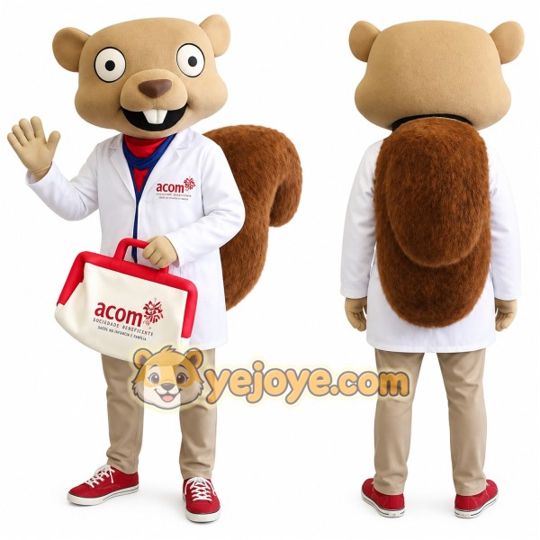 Beige Brown Squirrel Doctor Mascot Costume