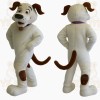 White Brown Spotted Dog With Purple Collar Mascot Costume