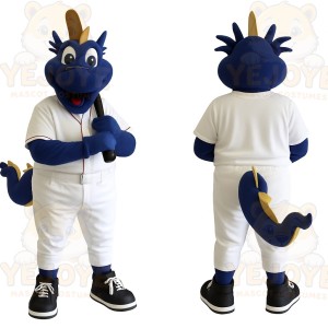 Blue White Baseball Dragon Mascot Costume