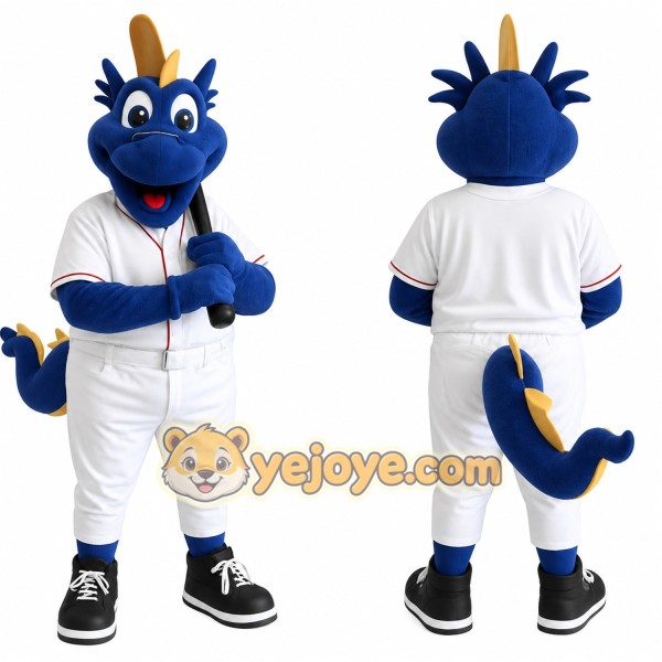Blue White Baseball Dragon Mascot Costume