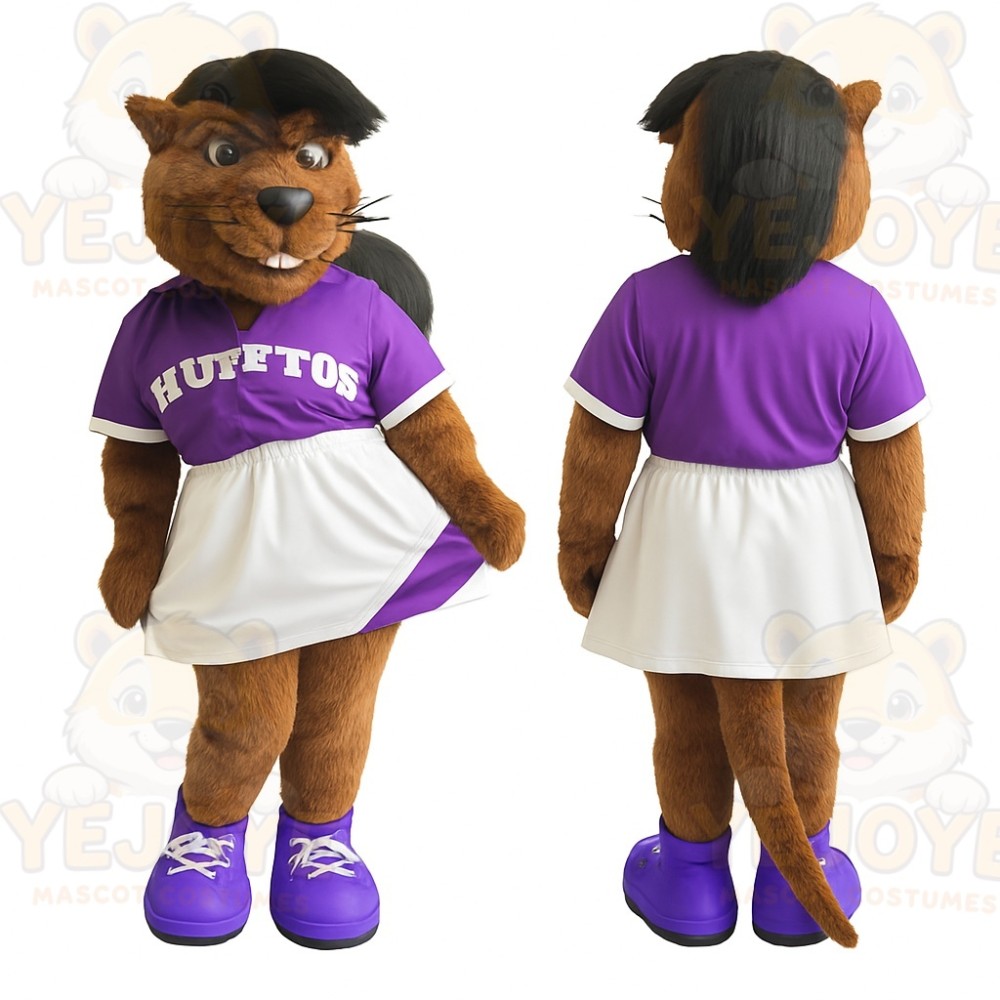 Brown Purple Cheerleader Otter Mascot Costume
