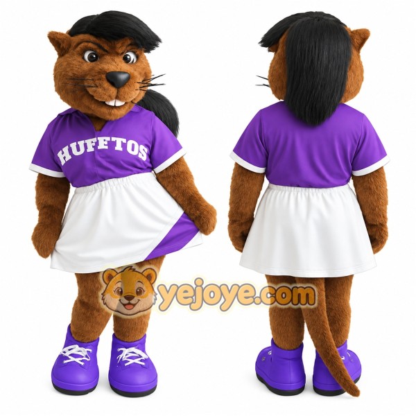 Brown Purple Cheerleader Otter Mascot Costume