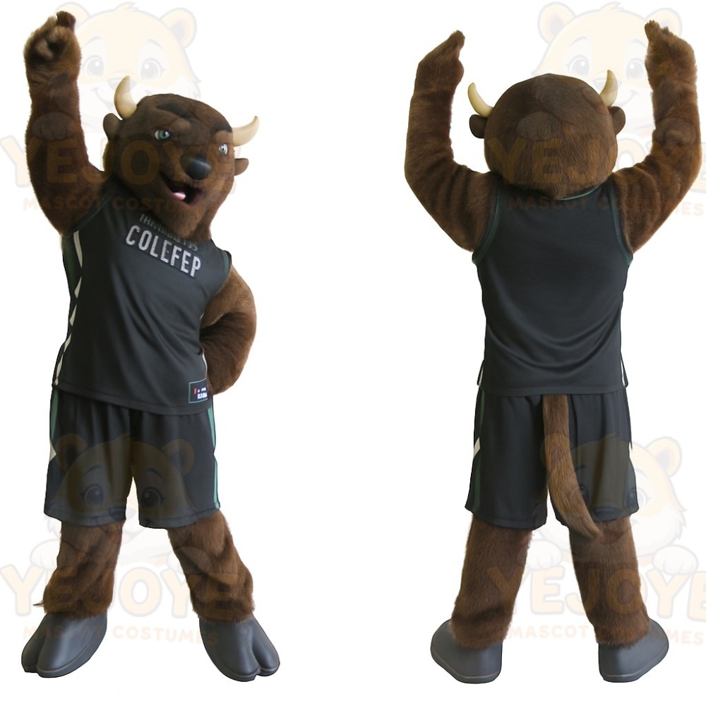 Brown Black Bison Mascot Costume