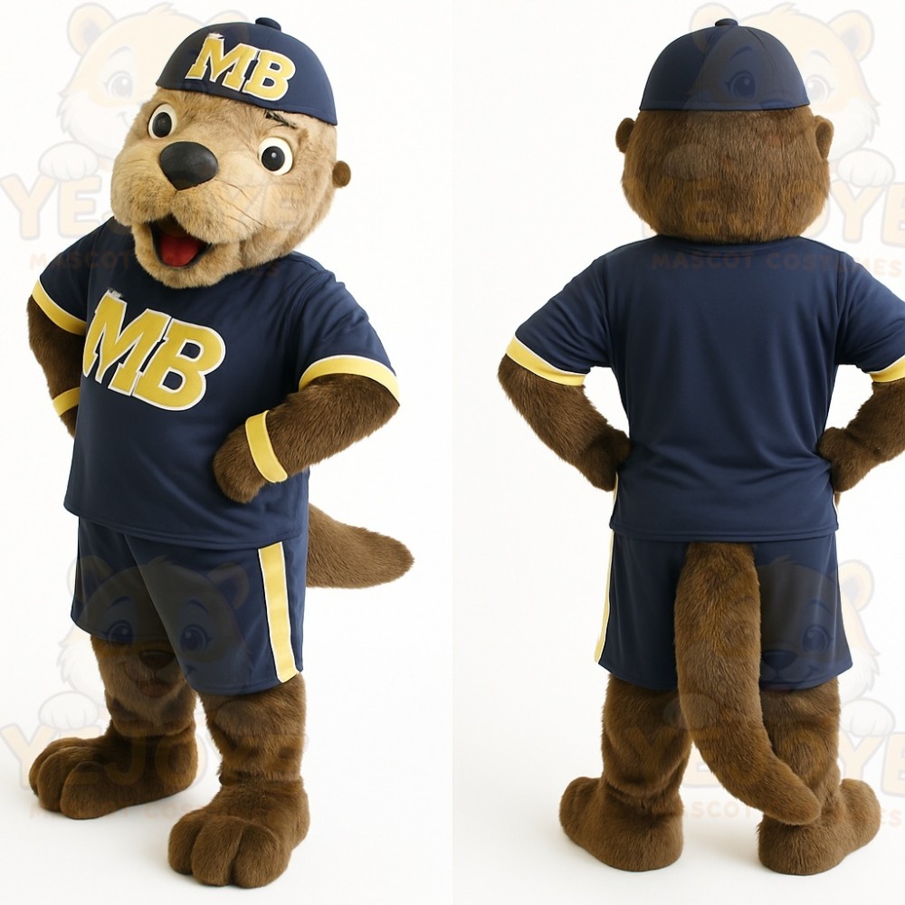 Brown Navy Yellow Otter Mascot Costume