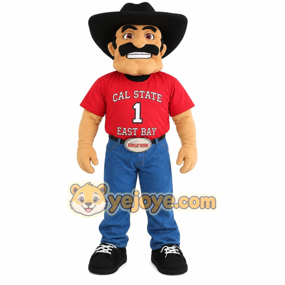 Black Hat Red Blue Cowboy Mascot Costume Black Hat Red Blue Cowboy Mascot Costume