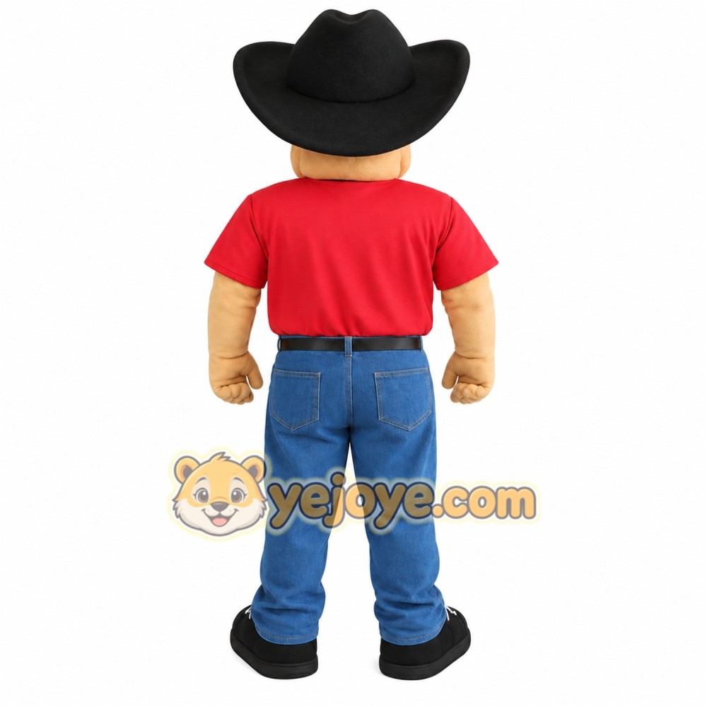 Black Hat Red Blue Cowboy Mascot Costume Black Hat Red Blue Cowboy Mascot Costume