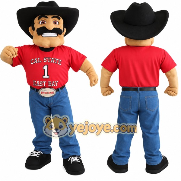 Black Hat Red Blue Cowboy Mascot Costume
