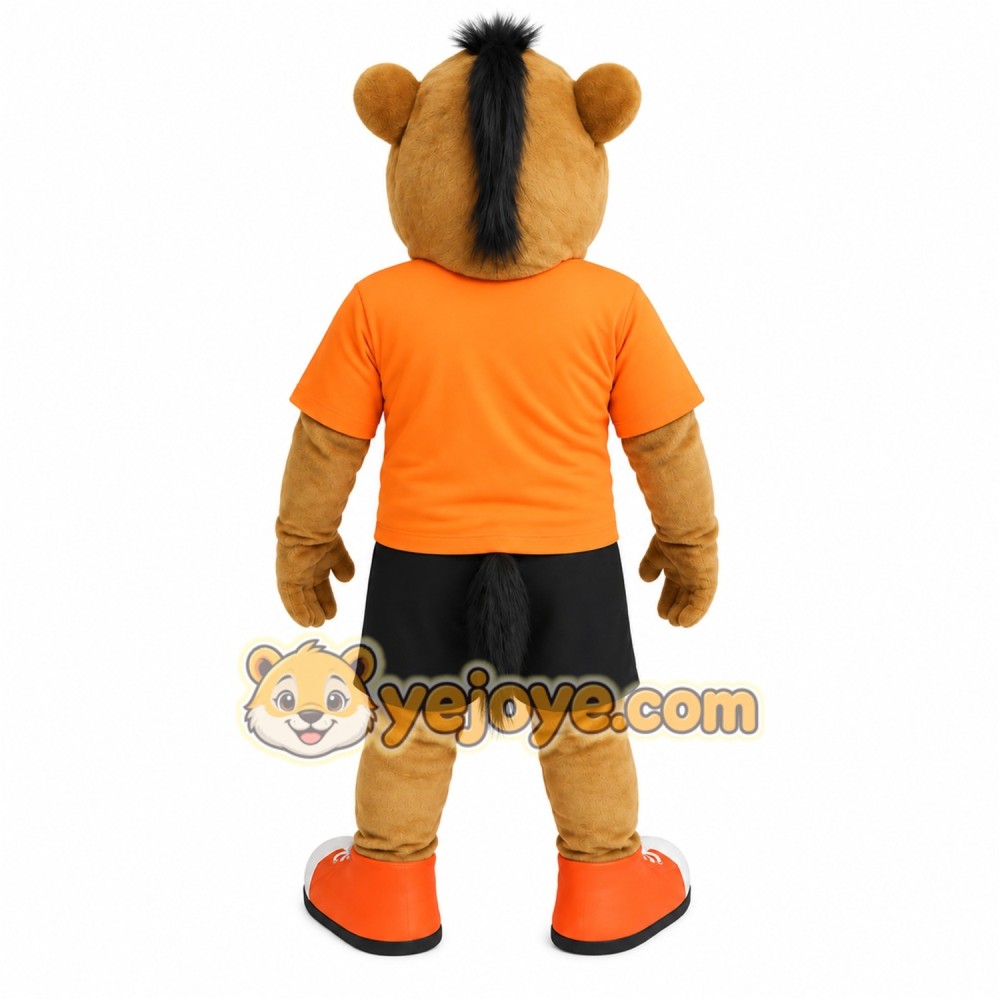 Brown Camel With Orange Shirt Mascot Costume Brown Camel With Orange Shirt Mascot Costume