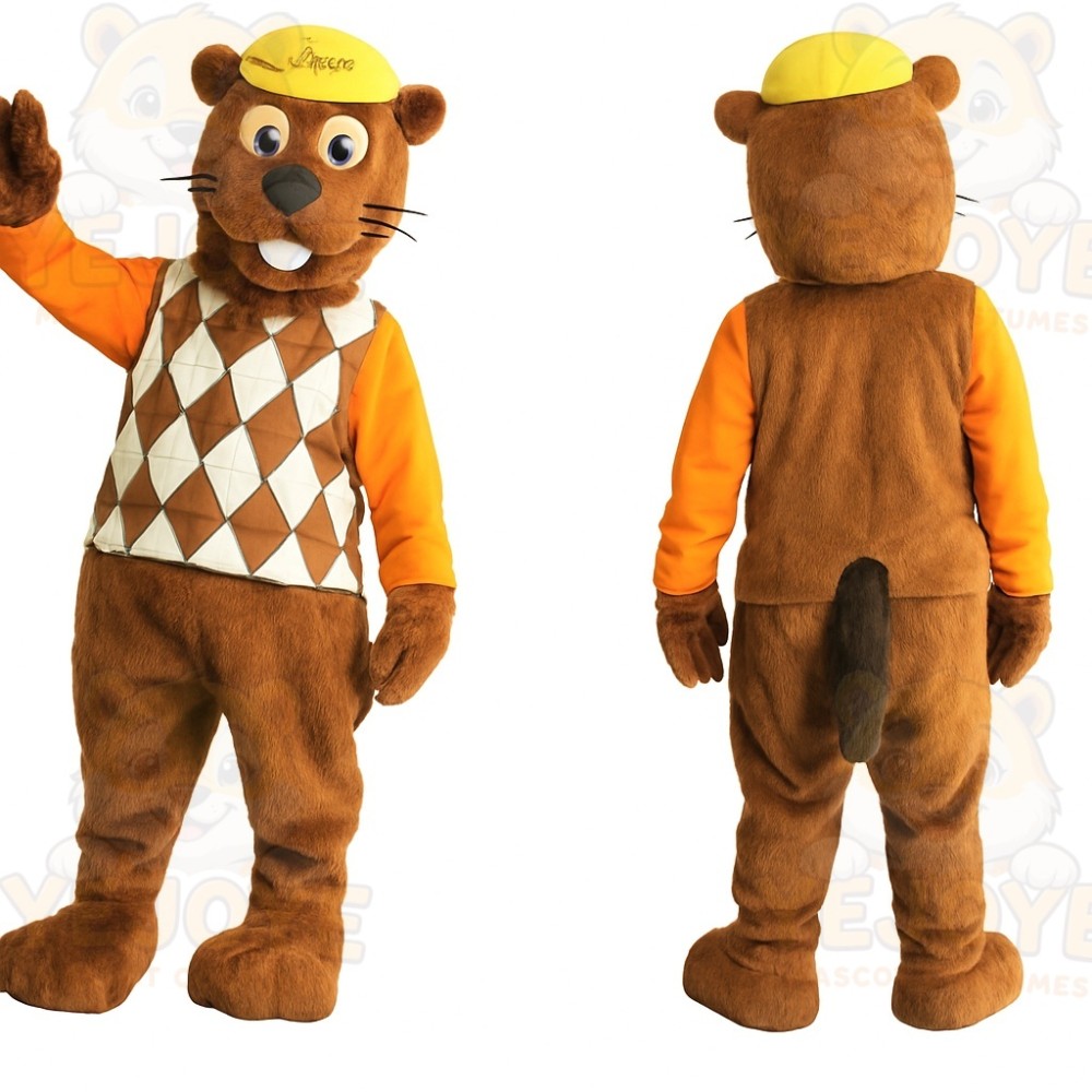 Brown Yellow Orange Beaver Mascot Costume