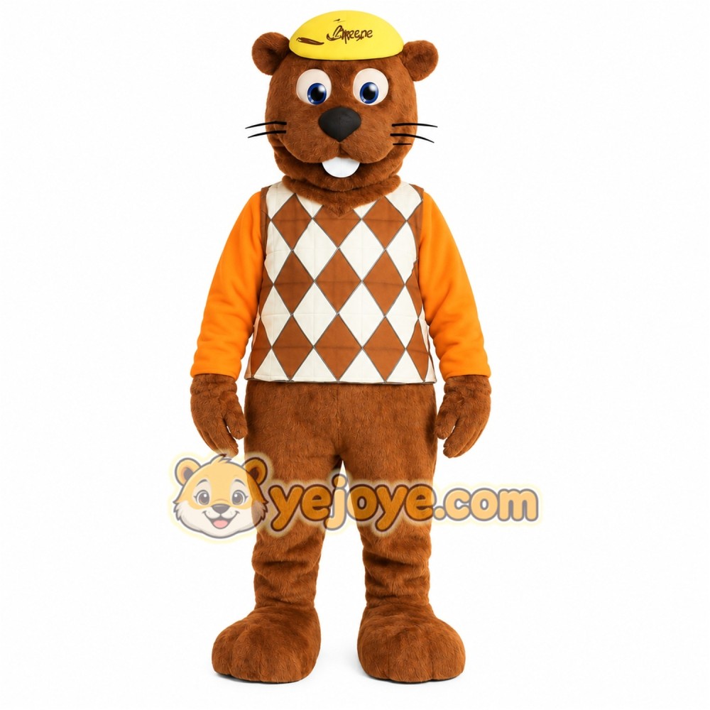 Brown Yellow Orange Beaver Mascot Costume