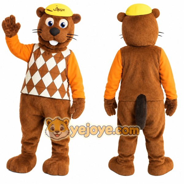 Brown Yellow Orange Beaver Mascot Costume