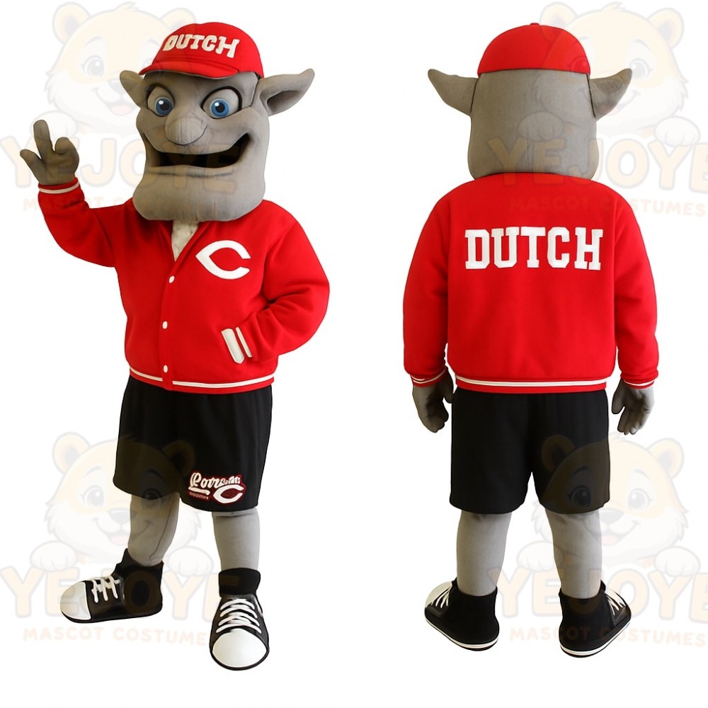 Red Gray Black Sports Troll Mascot Costume
