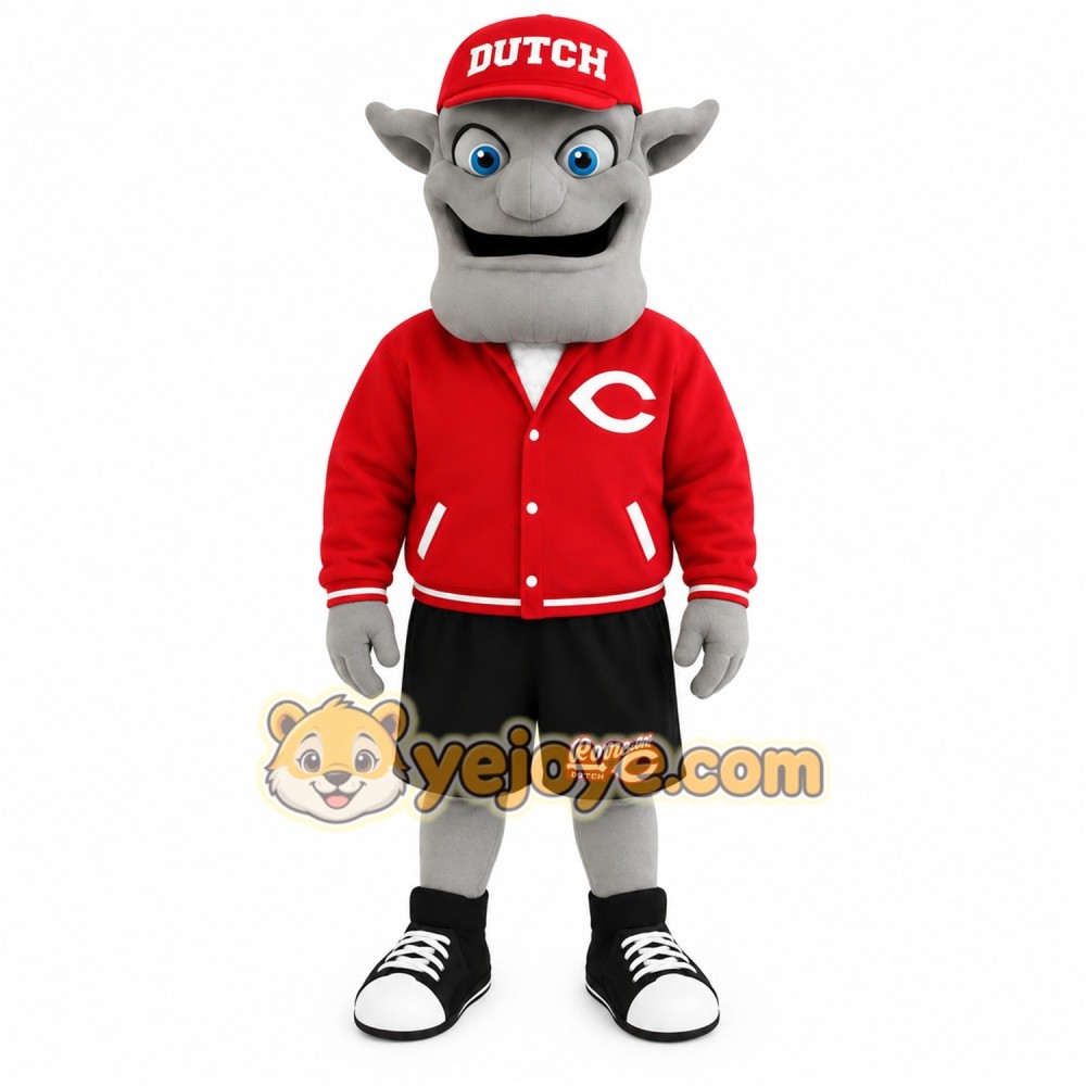 Red Gray Black Sports Troll Mascot Costume Red Gray Black Sports Troll Mascot Costume