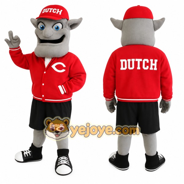 Red Gray Black Sports Troll Mascot Costume