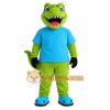 Green Dinosaur With Blue Shirt Mascot Costume Green Dinosaur With Blue Shirt Mascot Costume