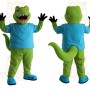 Green Dinosaur With Blue Shirt Mascot Costume