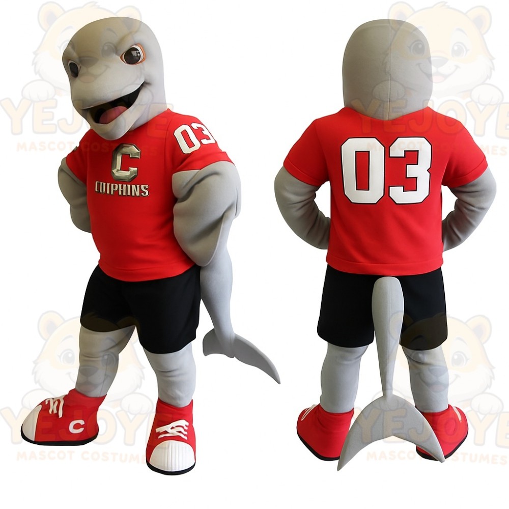 Gray Red Dolphin Mascot Costume