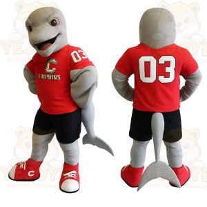 Gray Red Dolphin Mascot Costume