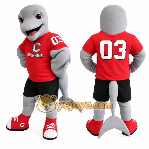 Gray Red Dolphin Mascot Costume