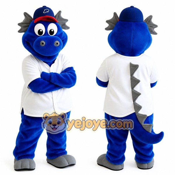 Blue Gray Dragon Baseball Mascot Costume