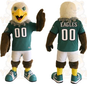 Teal White Brown Eagle Mascot Costume