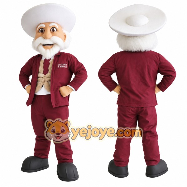 Burgundy White Old Man Mascot Costume