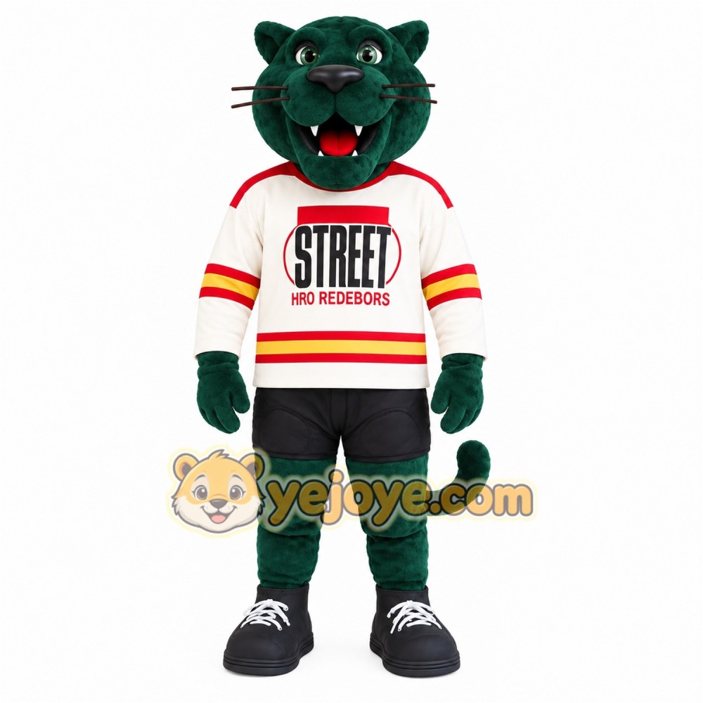 Dark Green Cream Hockey Cat Mascot Costume Dark Green Cream Hockey Cat Mascot Costume