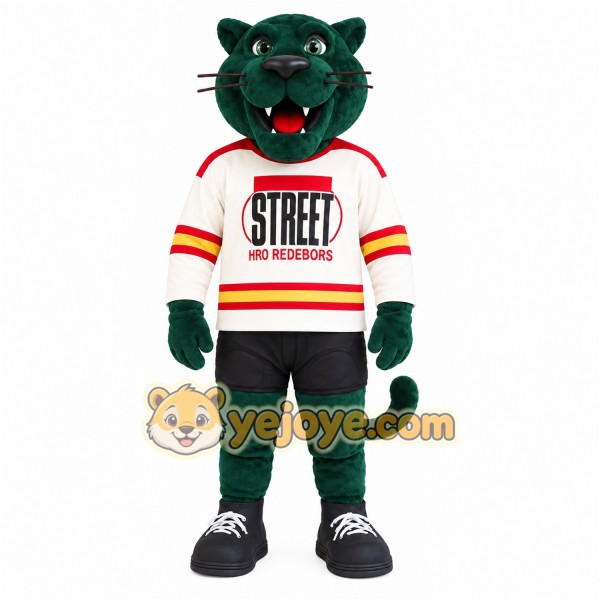 Dark Green Cream Hockey Cat Mascot Costume Dark Green Cream Hockey Cat Mascot Costume
