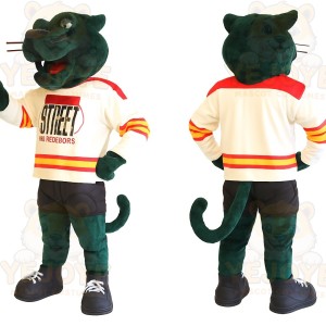 Dark Green Cream Hockey Cat Mascot Costume