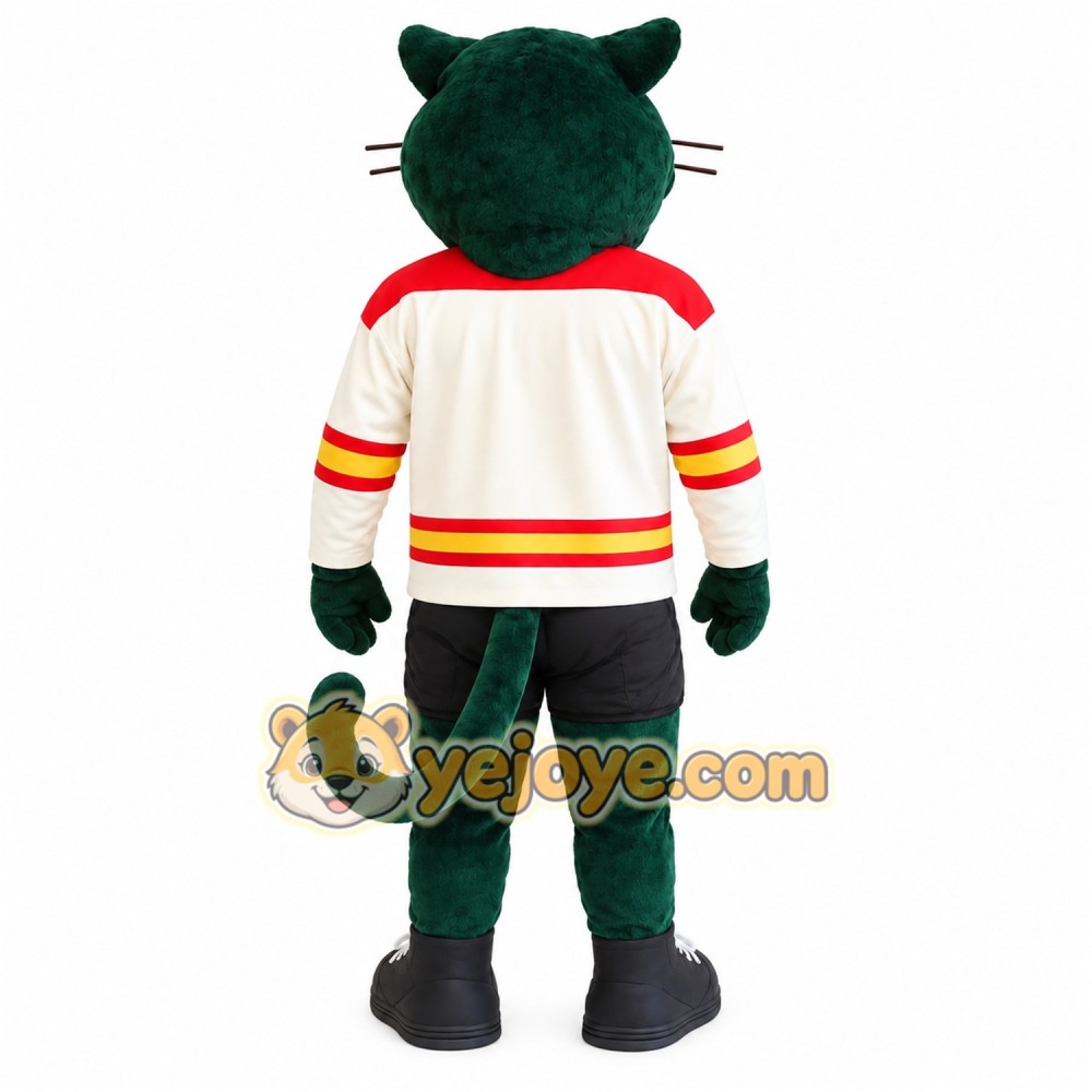 Dark Green Cream Hockey Cat Mascot Costume Dark Green Cream Hockey Cat Mascot Costume