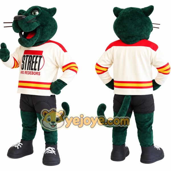 Dark Green Cream Hockey Cat Mascot Costume