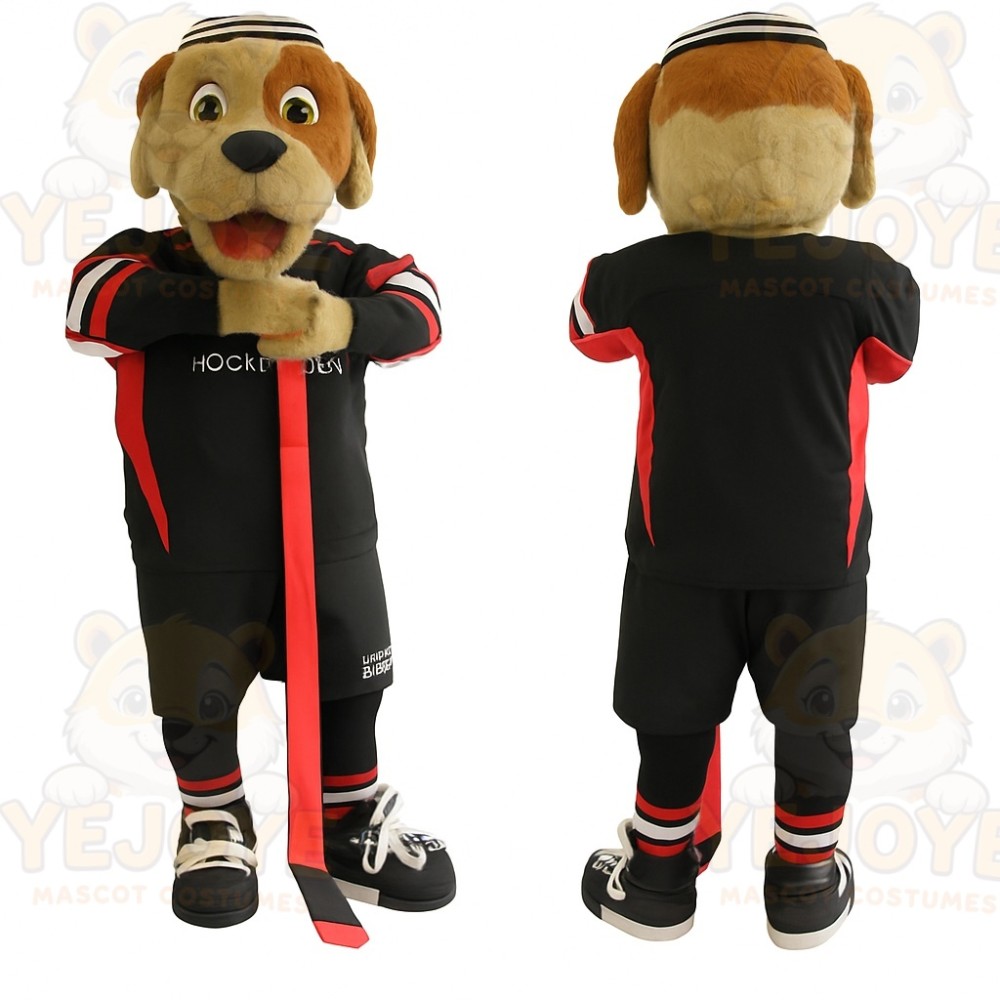 Tan Brown Black Hockey Dog Mascot Costume