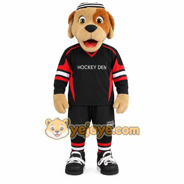 Tan Brown Black Hockey Dog Mascot Costume