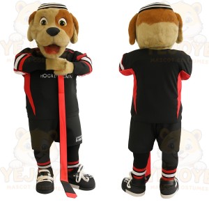 Tan Brown Black Hockey Dog Mascot Costume