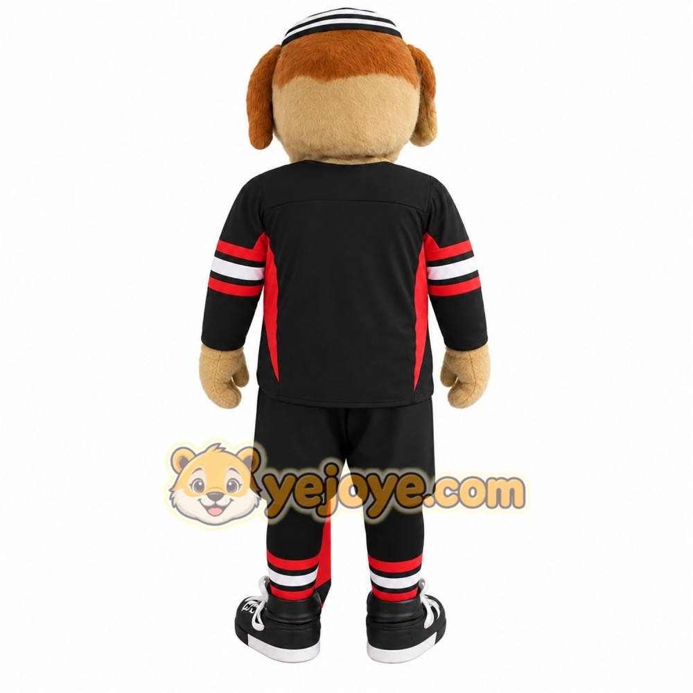 Tan Brown Black Hockey Dog Mascot Costume Tan Brown Black Hockey Dog Mascot Costume